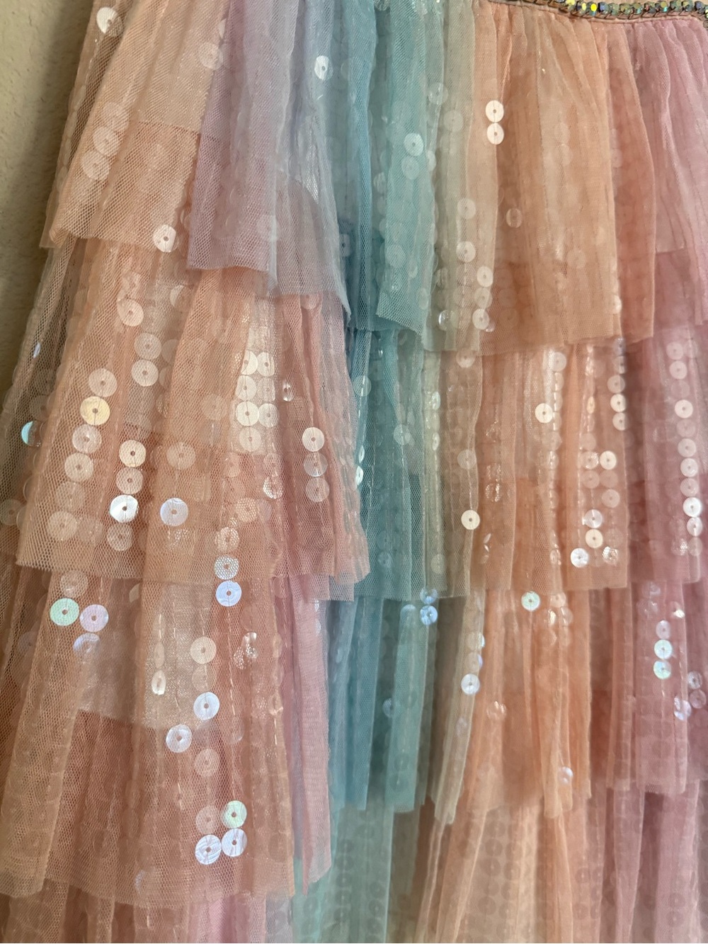 Couture Princess Little Girl Ki Pastel Rainbow Sequin Layered Tulle Dress Size 6 - Picture 7 of 16
